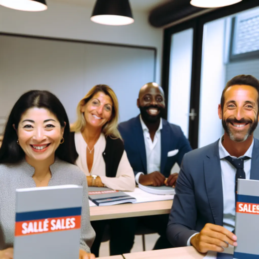 Groupe d'étudiants satisfaits en formation commerciale