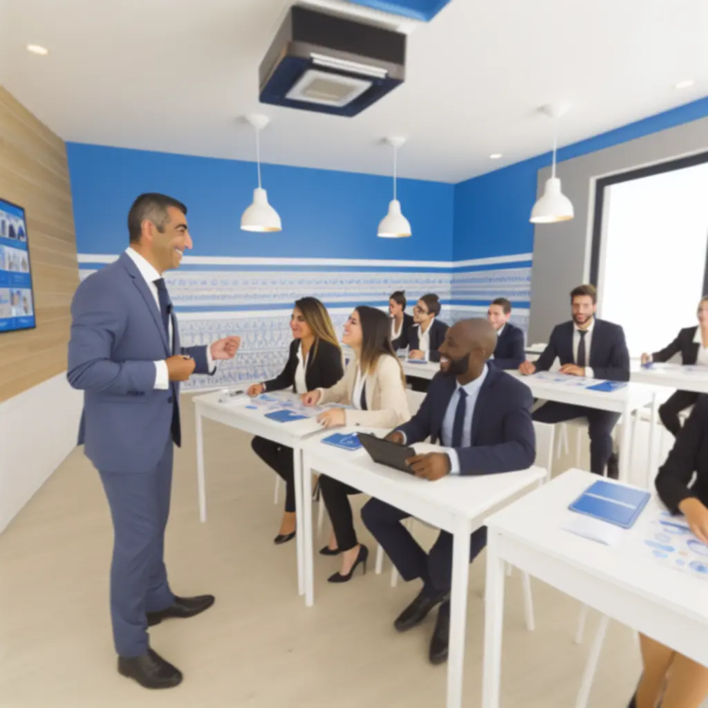 Session de formation en vente moderne avec formateur et apprenants
